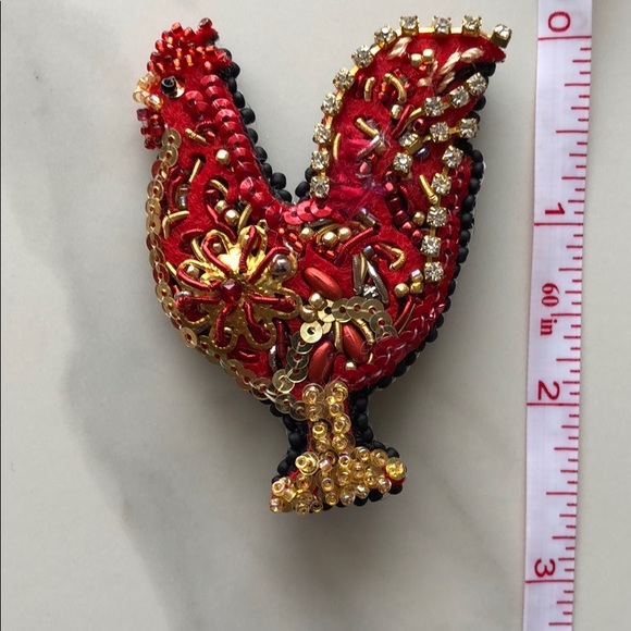 NWOT Handmade beaded sequin rooster brooch - Picture 6 of 6